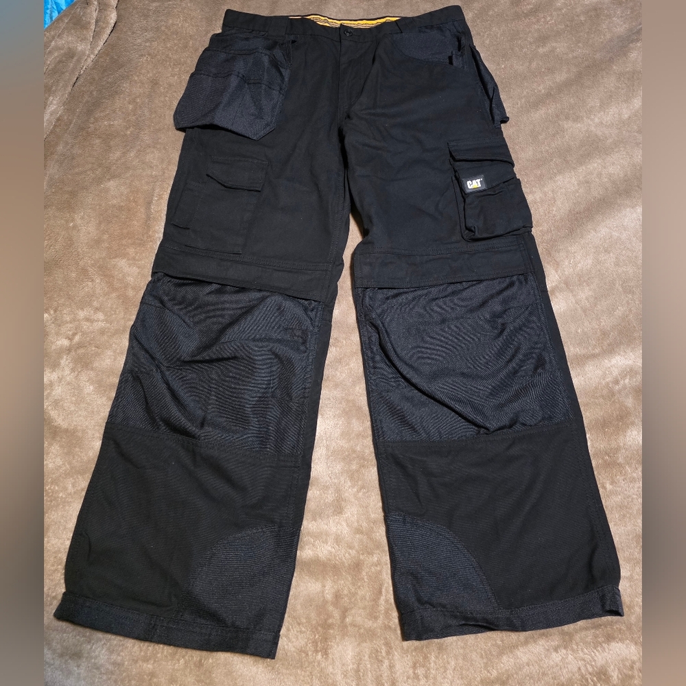 GUC Mens Caterpillar Trademark Work Canvas Cargo Pants Size 36 x 30 Black